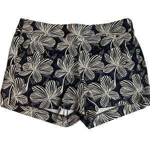 J Crew Ladies Shorts Side Zip Blue with White Flower Print 100% Cotton Size 6